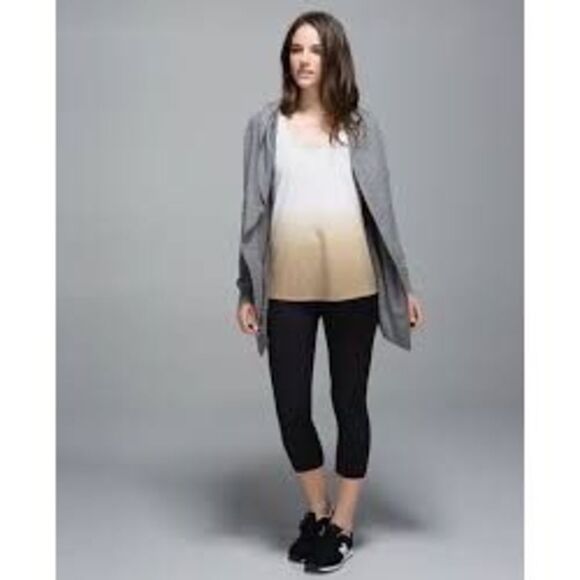 Lululemon Cabin Yogi Heathered Medium Grey Slate Ribbed Hooded Cardigan Cashmere - Picture 2 of 14